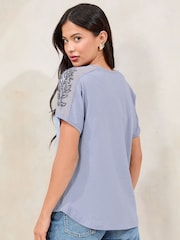 Lipsy Blue Embellished Sequin T-Shirt - Image 4 of 4