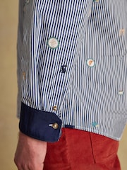 Joules Classic Fit Blue Cotton Printed Shirt - Image 7 of 10