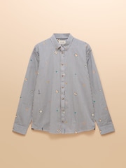 Joules Classic Fit Blue Cotton Printed Shirt - Image 9 of 10