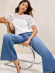 Lipsy White Lace Puff Sleeve T-Shirt - Image 2 of 4