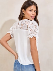 Lipsy White Lace Puff Sleeve T-Shirt - Image 4 of 4