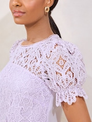 Lipsy Lilac Purple Lace Puff Sleeve T-Shirt - Image 2 of 4