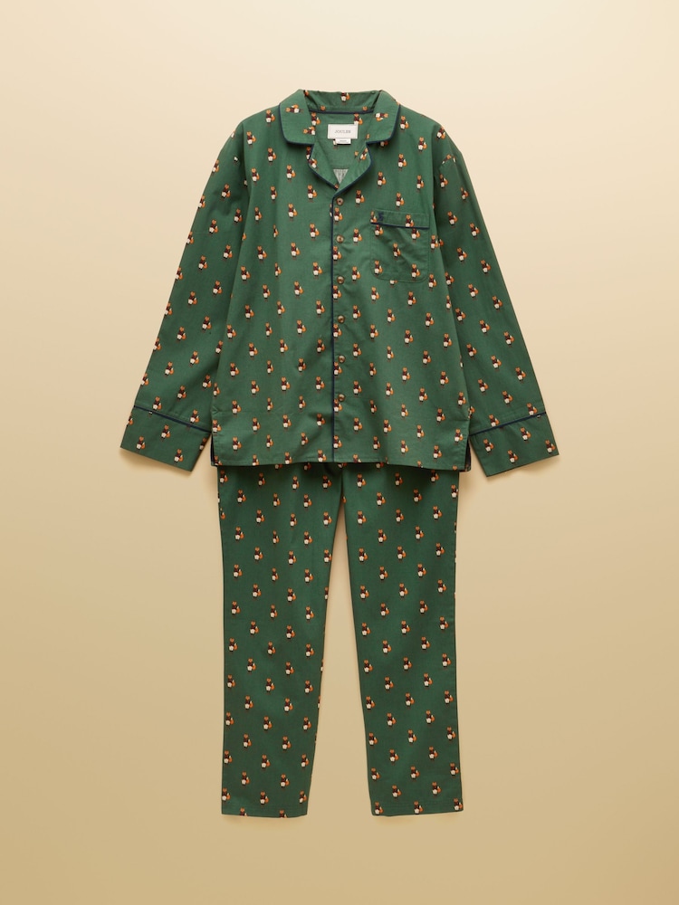 Joules Jonty Fox Green Pyjama Top and Bottom Set - Image 7 of 7
