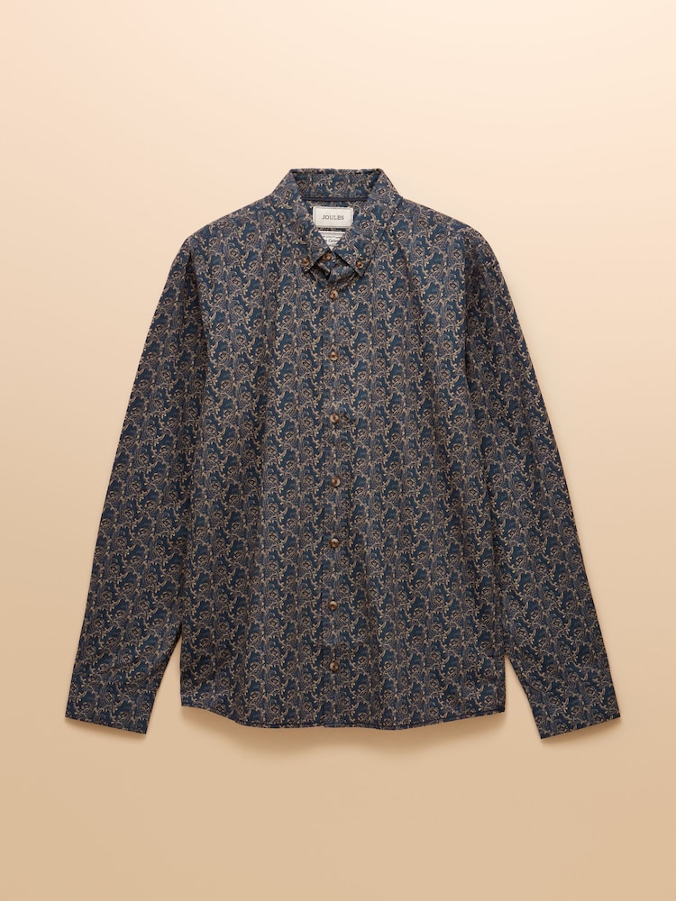 Joules Classic Fit Navy Cotton Printed Shirt - Image 9 of 9 Joules Classic Fit Navy Cotton Printed Shirt - Image 9 of 9
