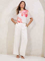 Lipsy Cream Printed Chiffon Angel Sleeve Blouse - Image 3 of 4