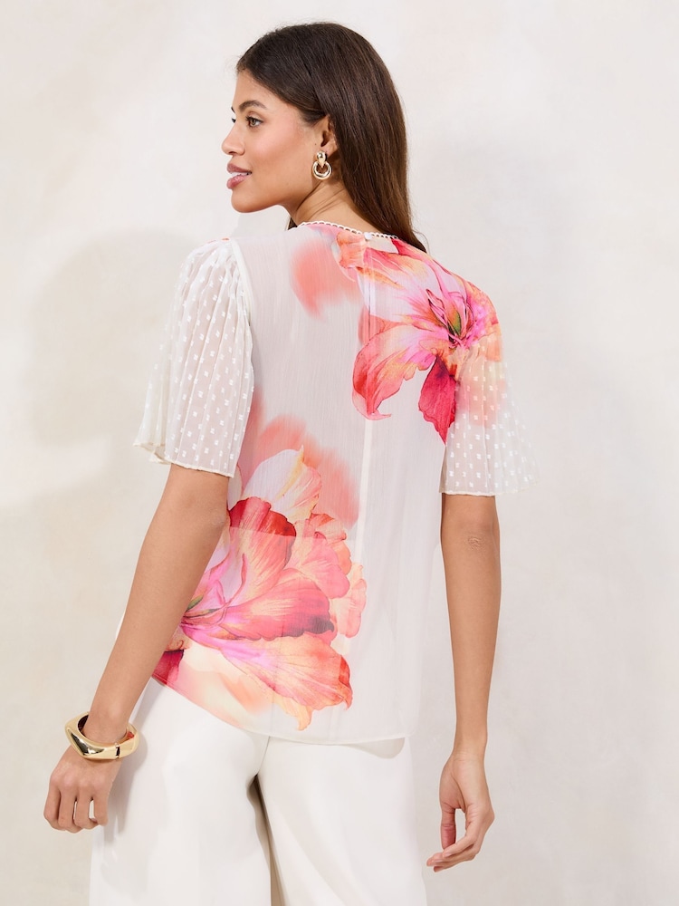 Lipsy Cream Printed Chiffon Angel Sleeve Blouse - Image 4 of 4