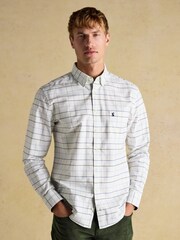Joules Oxford Classic Fit White Blue Check Long Sleeve Cotton Shirt - Image 1 of 12