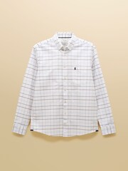 Joules Oxford Classic Fit White Blue Check Long Sleeve Cotton Shirt - Image 11 of 12