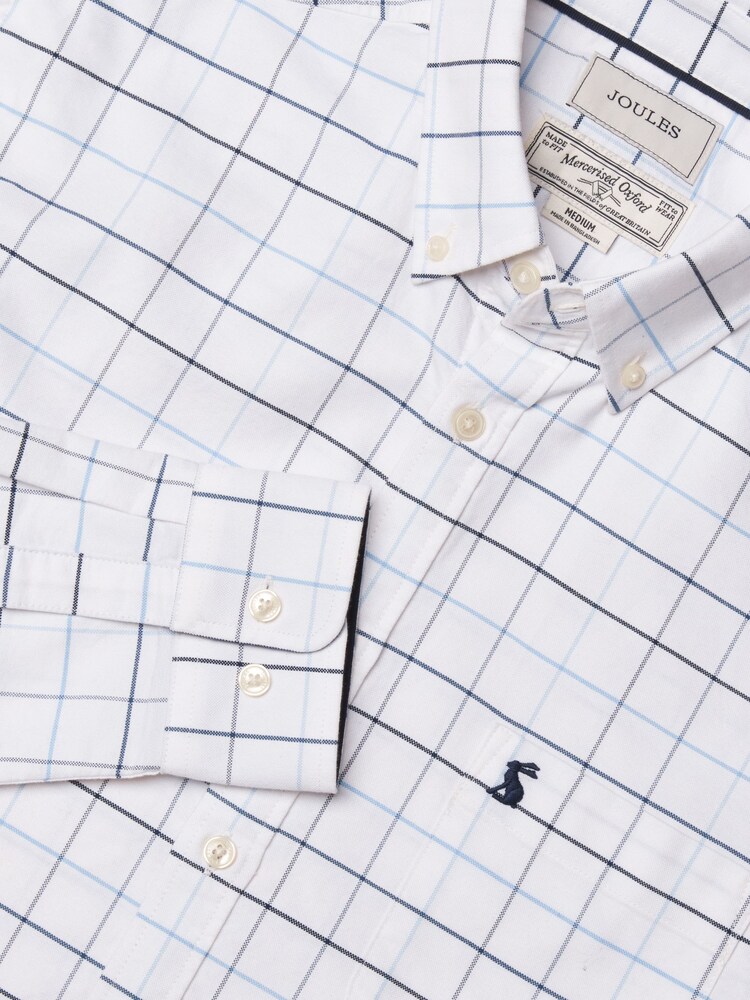 Joules Oxford Classic Fit White Blue Check Long Sleeve Cotton Shirt - Image 12 of 12