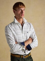 Joules Oxford Classic Fit White Blue Check Long Sleeve Cotton Shirt - Image 7 of 12