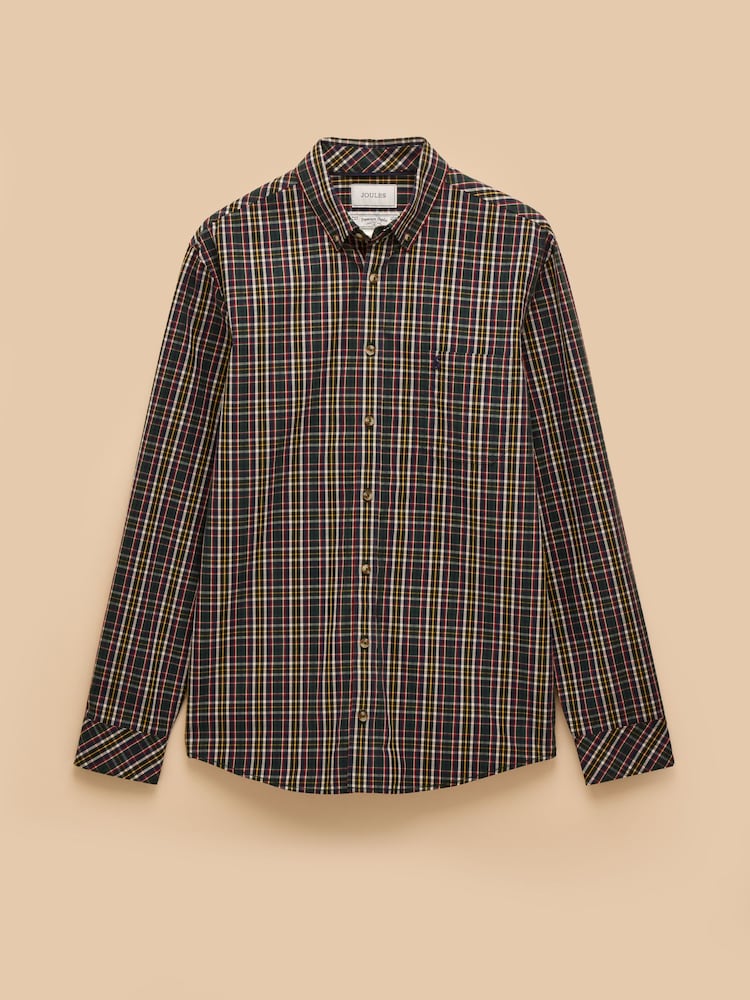 Joules Classic Fit Cotton Green Poplin Long Sleeve Check Shirt - Image 9 of 9