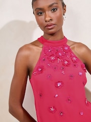 Lipsy Pink 3D Embellished Lower Halter Neck Top - Image 2 of 4
