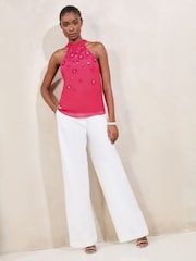 Lipsy Pink 3D Embellished Lower Halter Neck Top - Image 4 of 4