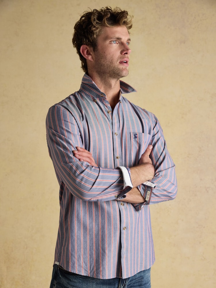 Joules Classic Fit Blue Red Stripe Long Sleeve Cotton Oxford Shirt - Image 1 of 8