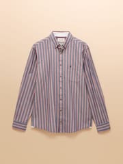 Joules Classic Fit Blue Red Stripe Long Sleeve Cotton Oxford Shirt - Image 7 of 8