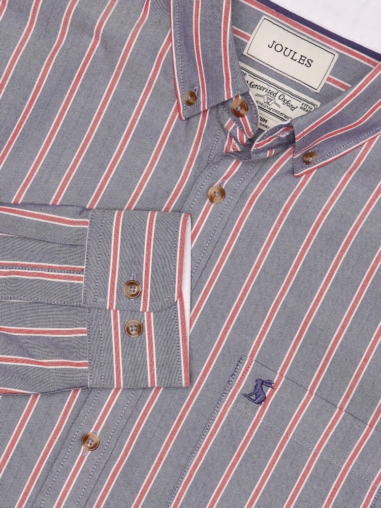 Joules Classic Fit Blue Red Stripe Long Sleeve Cotton Oxford Shirt - Image 8 of 8