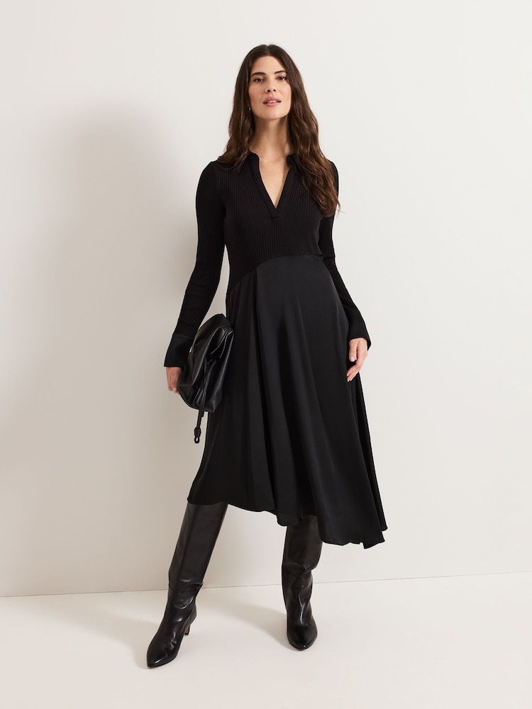 Phase Eight Black Valeria Satin Woven Dress - Image 1 of 6