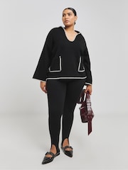 Simply Be Black Contrast Stitch Pocket Collar V-Neck Jumper - Image 6 of 6