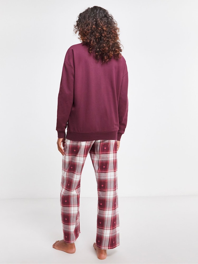 Simply Be Red 100% Cotton Sweatshirt With Woven Pyjamas Bottoms - Image 2 of 3