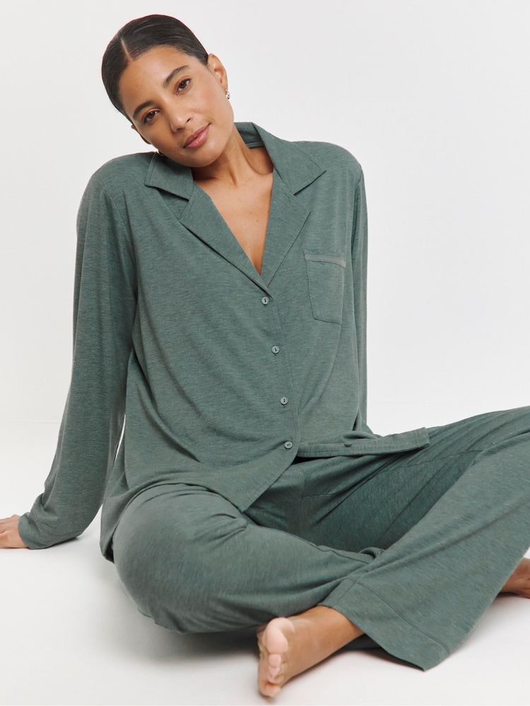 Simply Be Green Pretty Lounge Pyjamas - Image 1 of 4