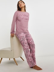 Simply Be Pink Pretty Secrets Value Long Sleeve Pyjama Set - Image 1 of 4