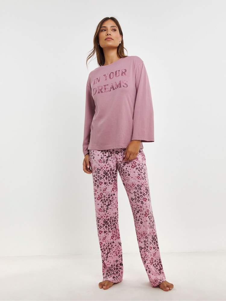 Simply Be Pink Pretty Secrets Value Long Sleeve Pyjama Set - Image 3 of 4