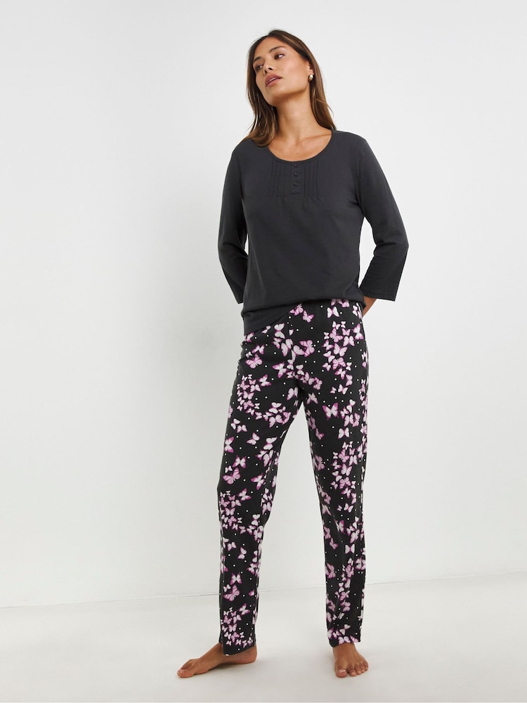 JD Williams Black Pretty Secrets Long Sleeves Pyjamas Set - Image 2 of 3