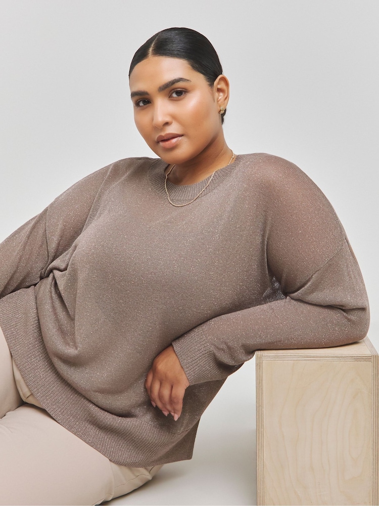 Simply Be Gold Sheer Glitter Knit Jumper - Image 1 of 4 Simply Be Gold Sheer Glitter Knit Jumper - Image 1 of 4