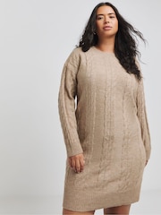 Simply Be Brown Cable Knit Dress - Image 1 of 4