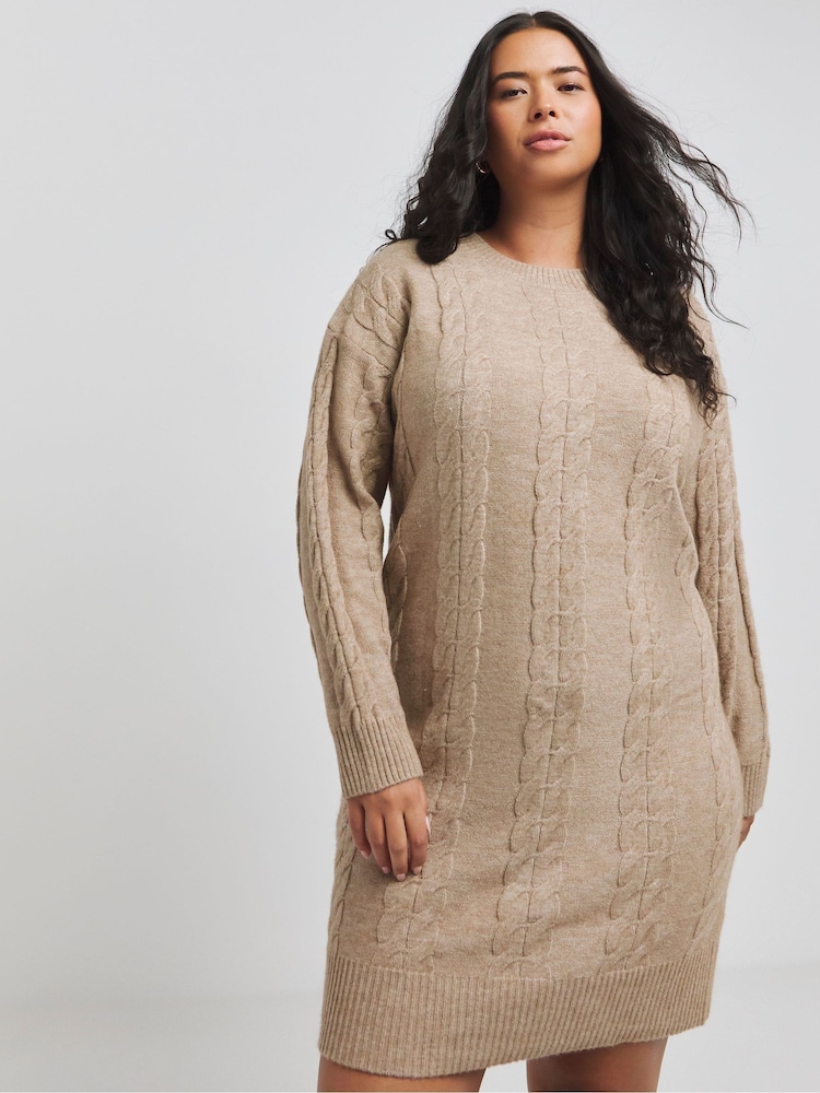 Simply Be Brown Cable Knit Dress - Image 1 of 4