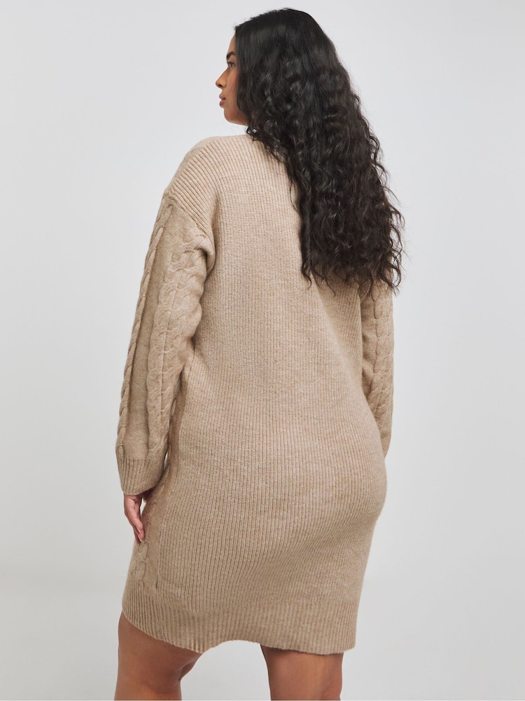 Simply Be Brown Cable Knit Dress - Image 2 of 4