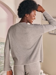 Laura Ashley Charcoal Grey Ribbed Short Lounge Cardigan - Image 2 of 5