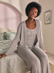 Laura Ashley Charcoal Grey Ribbed Short Lounge Cardigan - Image 3 of 5
