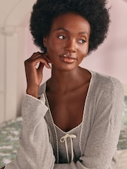 Laura Ashley Charcoal Grey Ribbed Short Lounge Cardigan - Image 4 of 5
