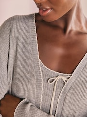 Laura Ashley Charcoal Grey Ribbed Short Lounge Cardigan - Image 5 of 5