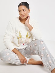 Simply Be Cream Christmas Lounge Set With Hot Water Bottle - Image 1 of 4
