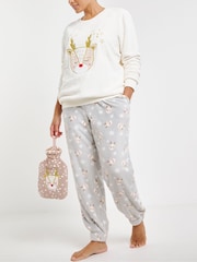 Simply Be Cream Christmas Lounge Set With Hot Water Bottle - Image 3 of 4