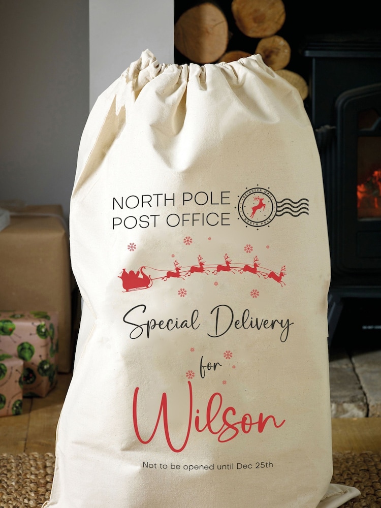Personalised 100% Cotton Initial & Santa Sack by Loveabode - Image 1 of 4