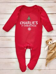 Little Years Personalised Christmas 1st Year Tree Icon 100% Cotton Sleepsuit - Image 1 of 4