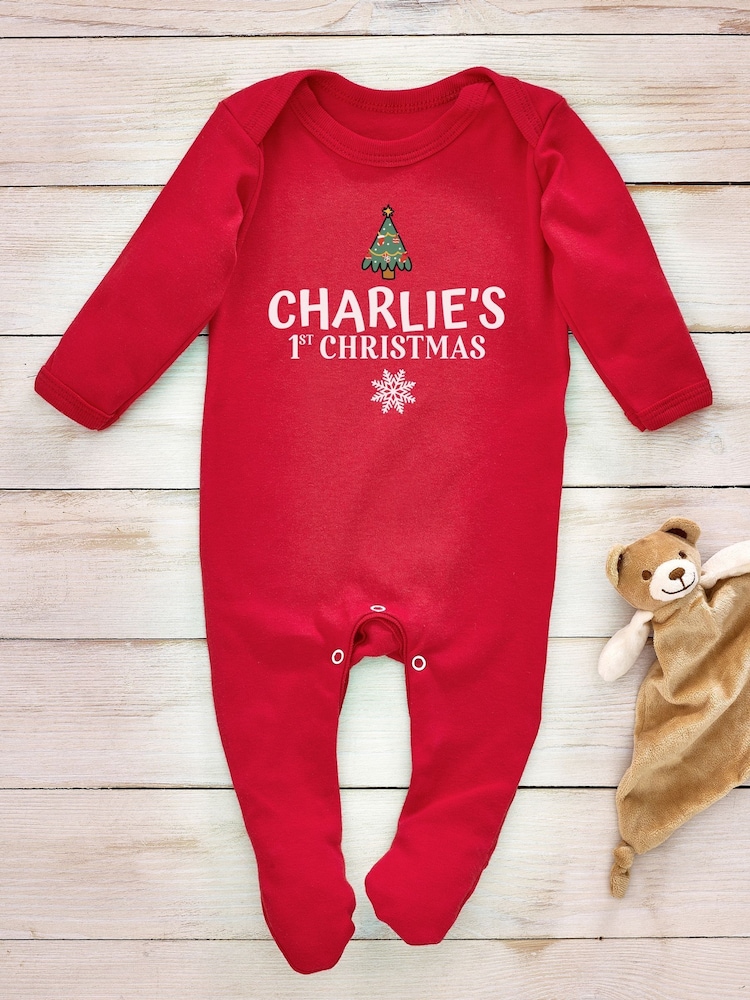 Little Years Personalised Christmas 1st Year Tree Icon 100% Cotton Sleepsuit - Image 1 of 4