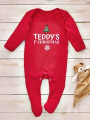 Little Years Personalised Christmas 1st Year Tree Icon 100% Cotton Sleepsuit - Image 3 of 4