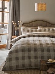 Natural Cosy Faux Fur Check Duvet Cover and Pillowcase Set - Image 1 of 6