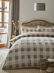 Natural Cosy Faux Fur Check Duvet Cover and Pillowcase Set - Image 2 of 6