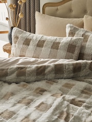 Natural Cosy Faux Fur Check Duvet Cover and Pillowcase Set - Image 3 of 6