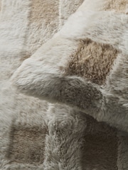 Natural Cosy Faux Fur Check Duvet Cover and Pillowcase Set - Image 4 of 6