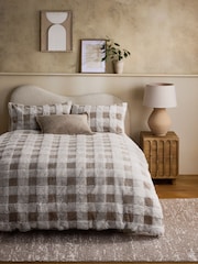 Natural Cosy Faux Fur Check Duvet Cover and Pillowcase Set - Image 5 of 6