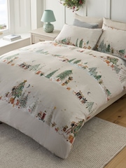 Natural Mouse Town Christmas Duvet Cover and Pillowcase Set - Image 1 of 5