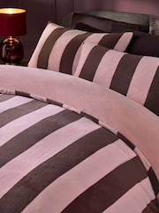 Pink Stripe Fleece Duvet Cover and Pillowcase Set - Image 2 of 4