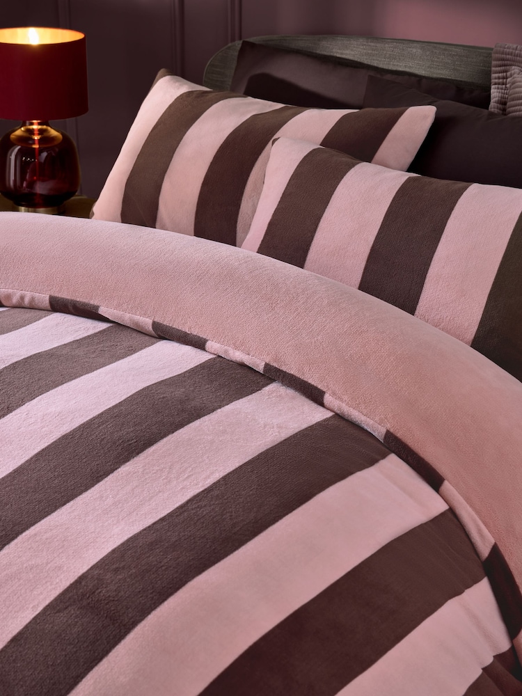Pink Stripe Fleece Duvet Cover and Pillowcase Set - Image 2 of 4