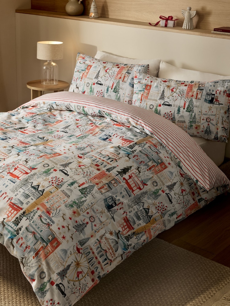 Multi London Christmas Duvet Cover and Pillowcase Set - Image 1 of 7 Multi London Christmas Duvet Cover and Pillowcase Set - Image 1 of 7